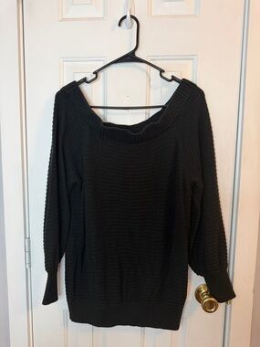 New York & Company Black Off-the-Shoulder Ribbed Sweater
